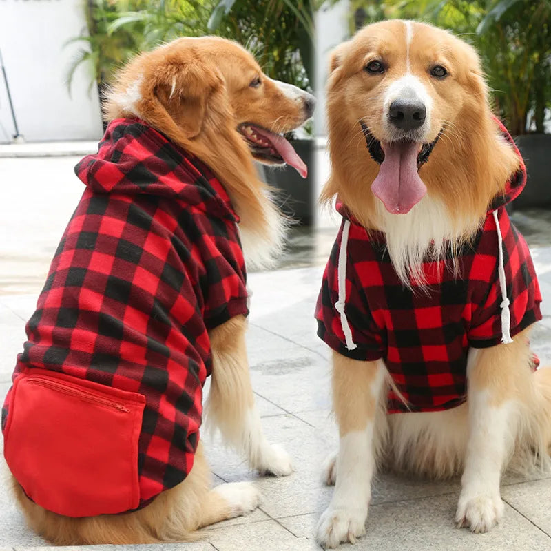 New Designer Warm Plaid Winter Big Dog Coats Detachable Hat Outfit Soft Hoodies Hat for Dog Cat Two Color Cloth for Small Dog