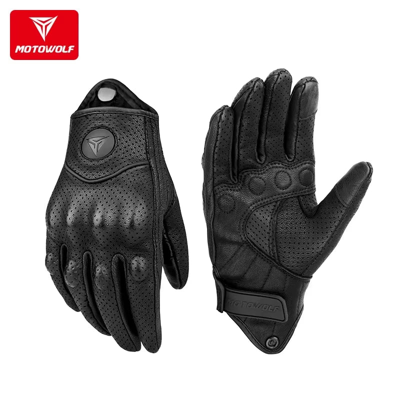 Leather Motorcycle Gloves Riding Windproof Touch Screen Motociclista Guantes Moto Luva De Couro Motoqueiro Breathable Summer