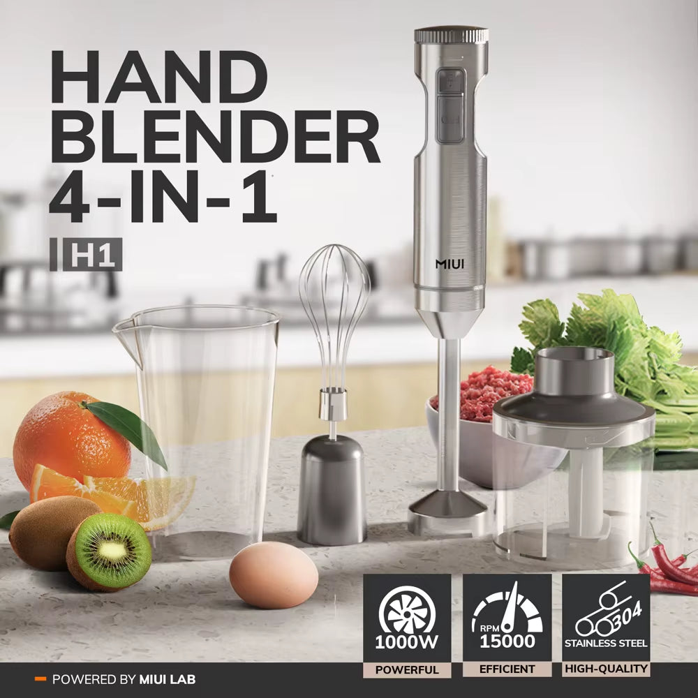 Hand Immersion Blender 1000W Powerful 4-In-1,Stainless Steel Stick Food Mixer,700Ml Mixing Beaker,500Ml Processor,Whisk