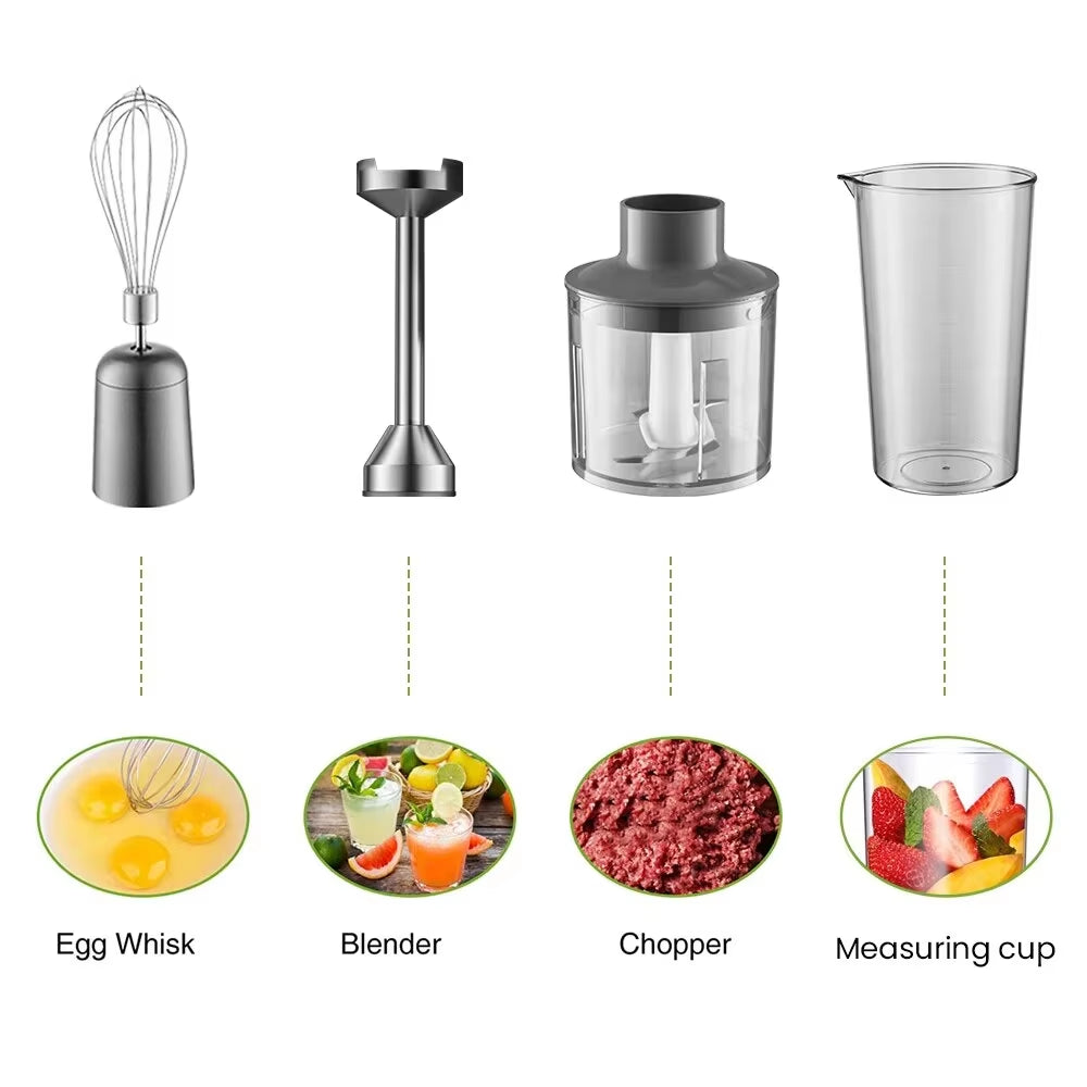 Hand Immersion Blender 1000W Powerful 4-In-1,Stainless Steel Stick Food Mixer,700Ml Mixing Beaker,500Ml Processor,Whisk