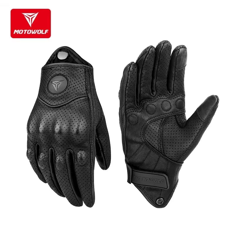 Leather Motorcycle Gloves Riding Windproof Touch Screen Motociclista Guantes Moto Luva De Couro Motoqueiro Breathable Summer